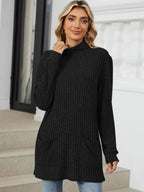 Ribbed Mock Neck Long Sleeve T-shirt (24)