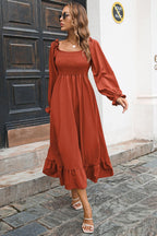 Smocked Ruffle Hem Flounce Sleeve Dress (3)