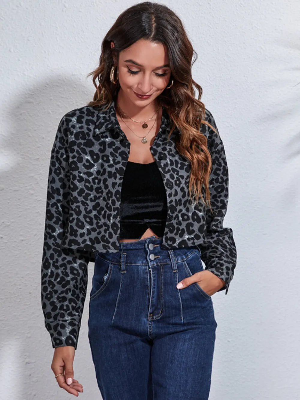 Button Down Printed Cropped Jacket (8)