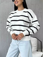 Striped Knit Round Neck Sweater (5)