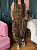 Plaid Round Neck Sleeveless Top Pants Set (7)
