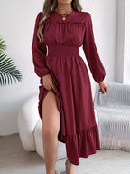 Round Neck Balloon Sleeve Tiered Dress (9)