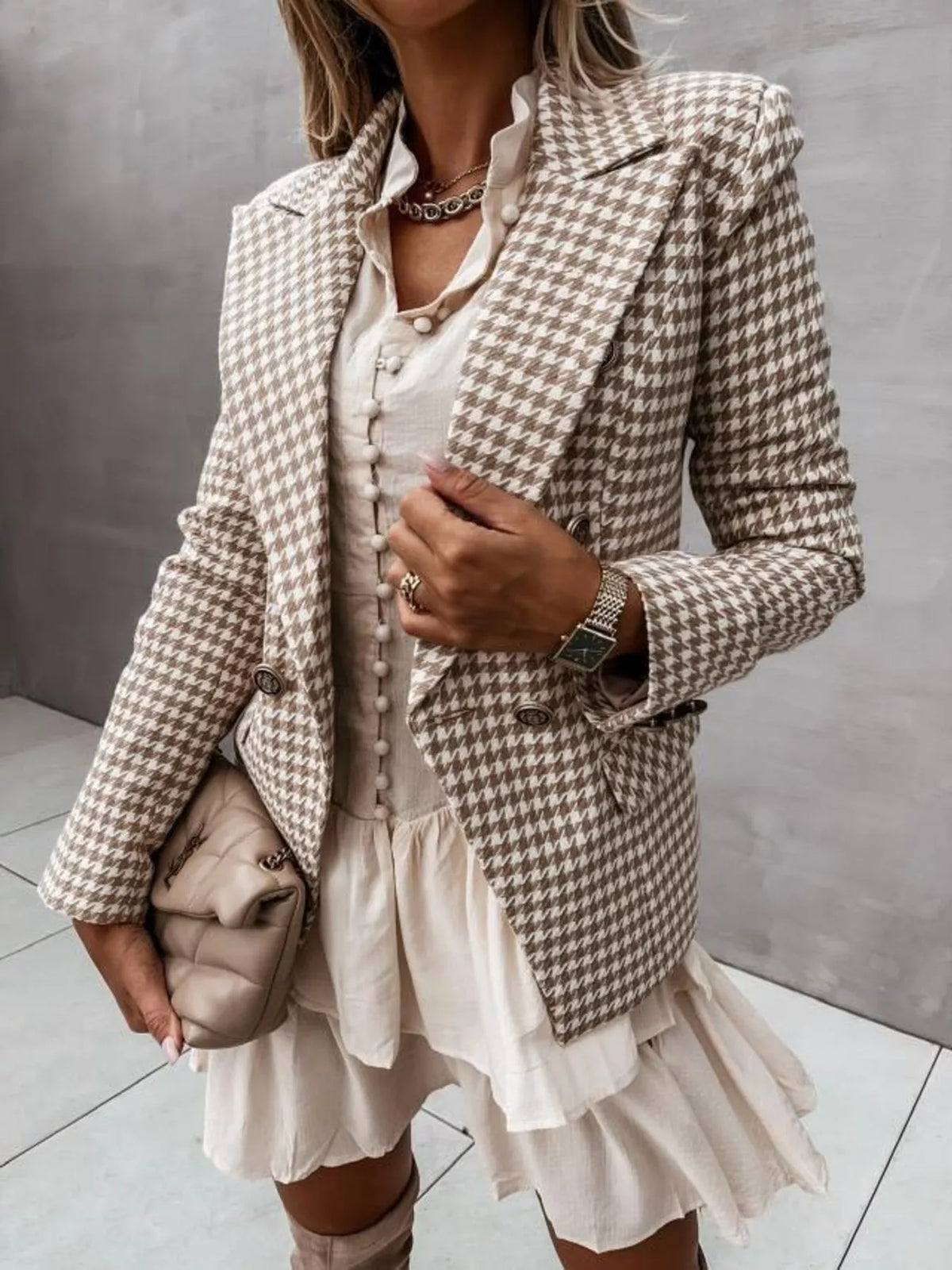 Houndstooth Double-breasted Blazer (2)