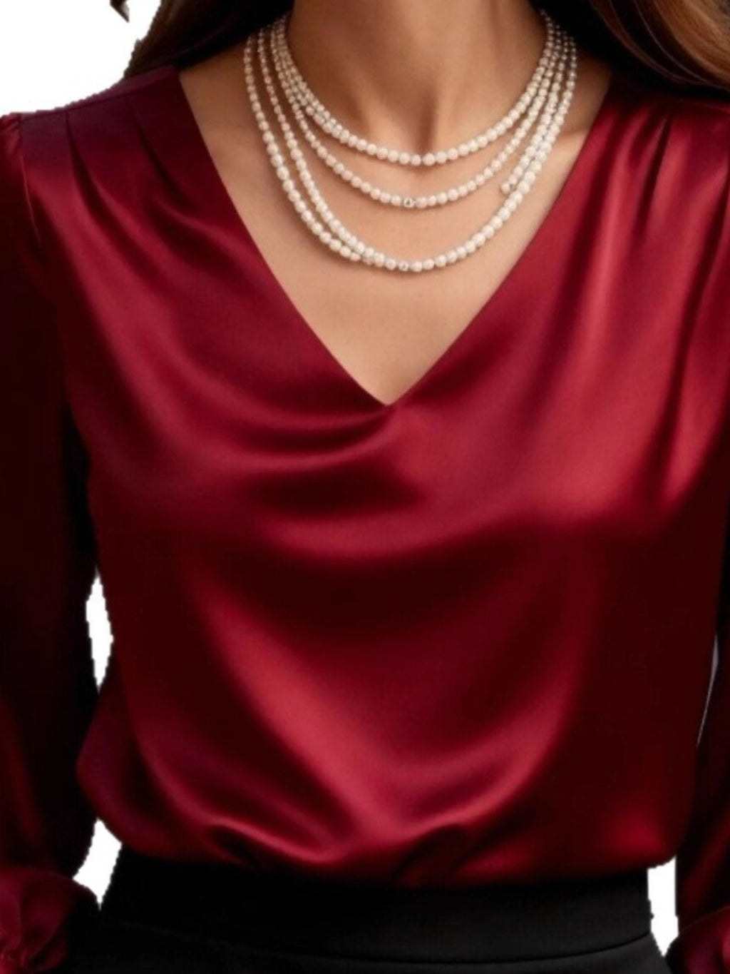 Satin V-neck Long Sleeve Blouse (6)