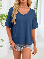 V-neck Relaxed Fit Solid Color T-shirt (2)