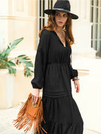 Tie Neck Long Sleeve Midi Tiered Dress (2)