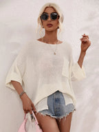 Boat Neck Cuffed Sleeve Slit Tunic Knit Top (16)