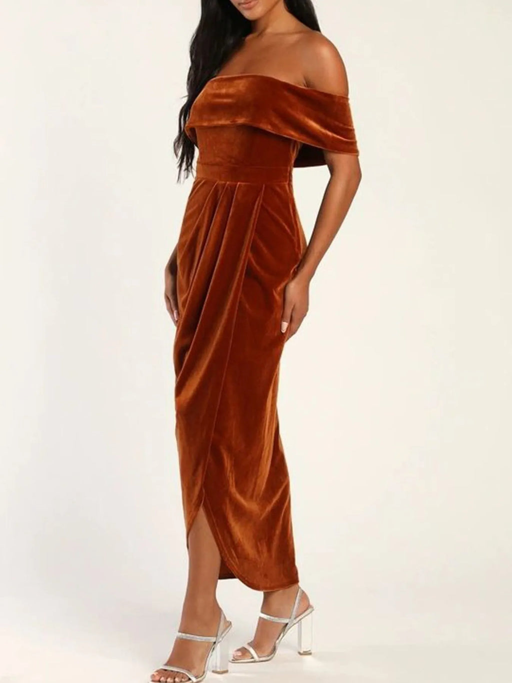 Off-shoulder Wrap Dress Side Slit (18)