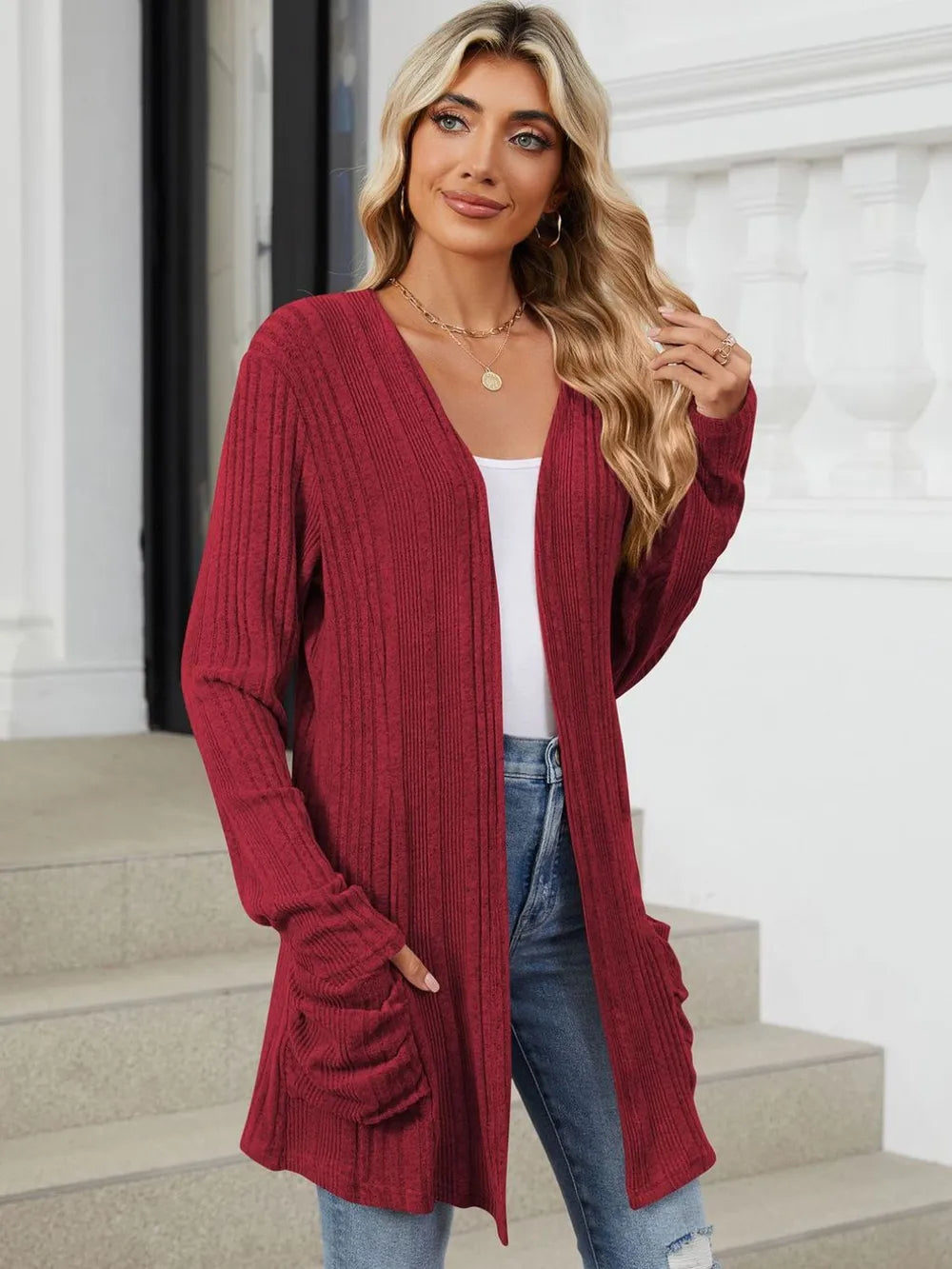 Pocketed Open Front Long Sleeve Cardigan (33)