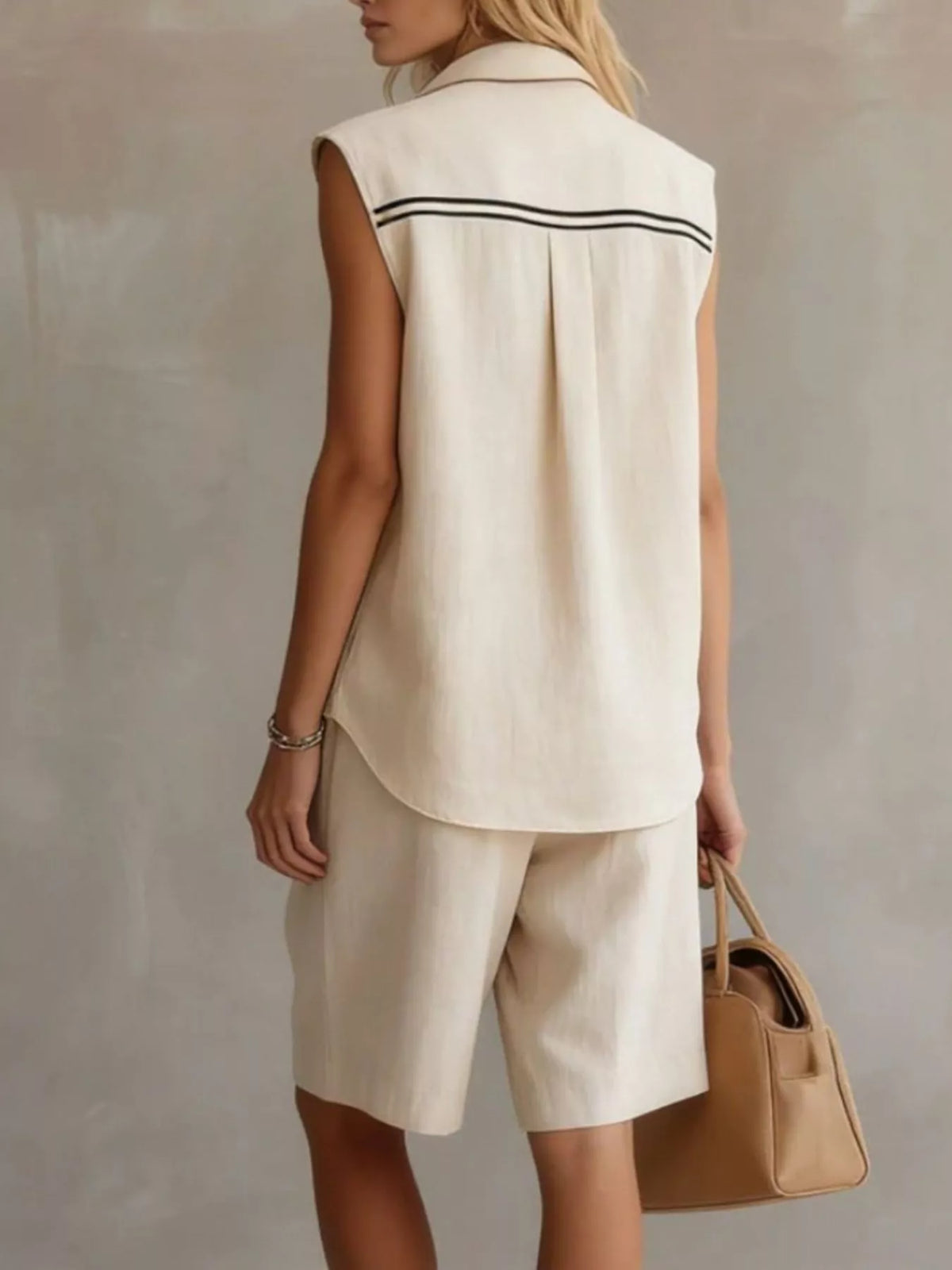 Sleeveless Button Up Top Shorts Set (3)