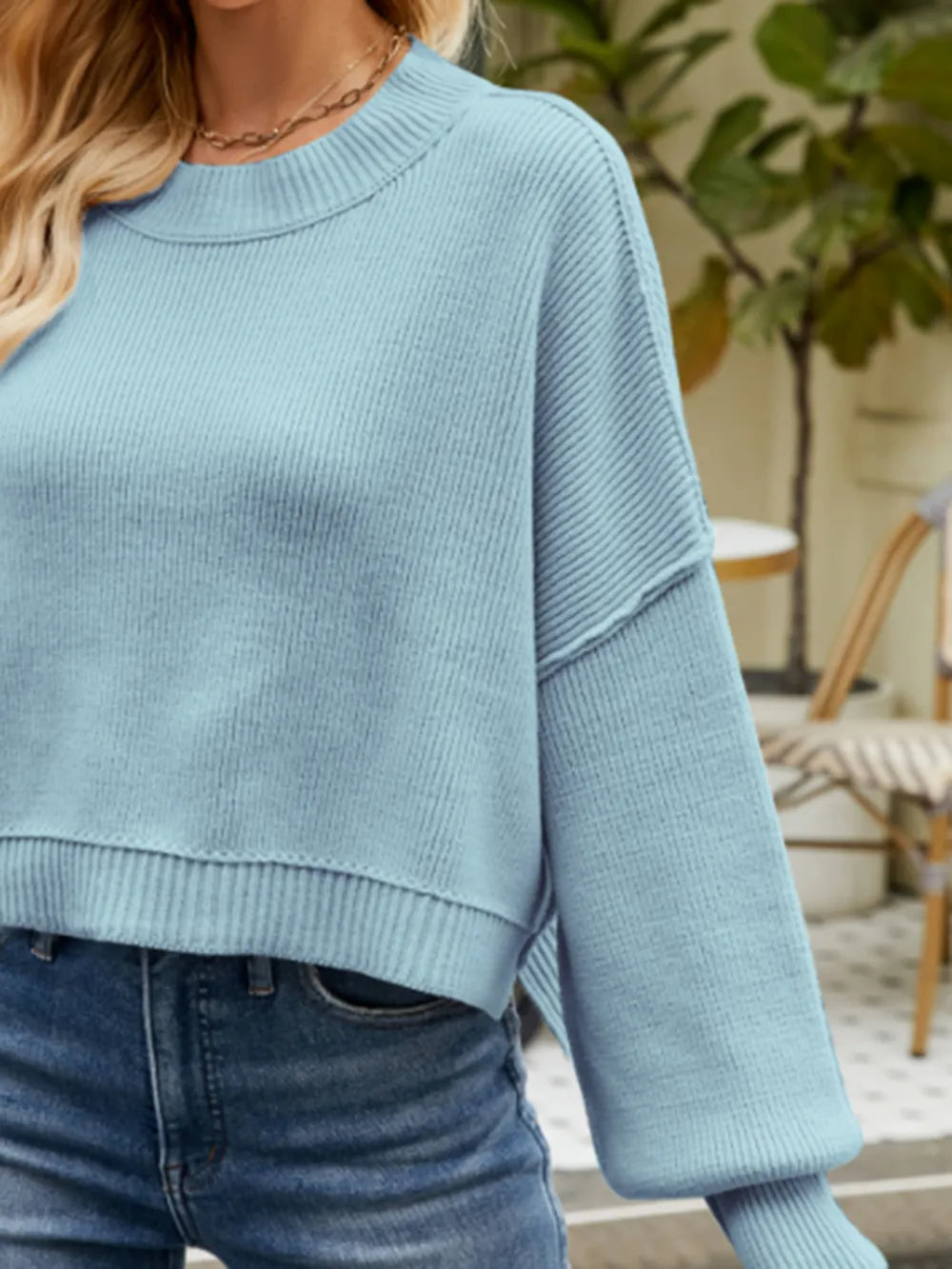 Round Neck Lantern Sleeve Sweater (16)