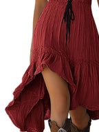Lace-up Front High-low Ruffle Hem Dress (4)