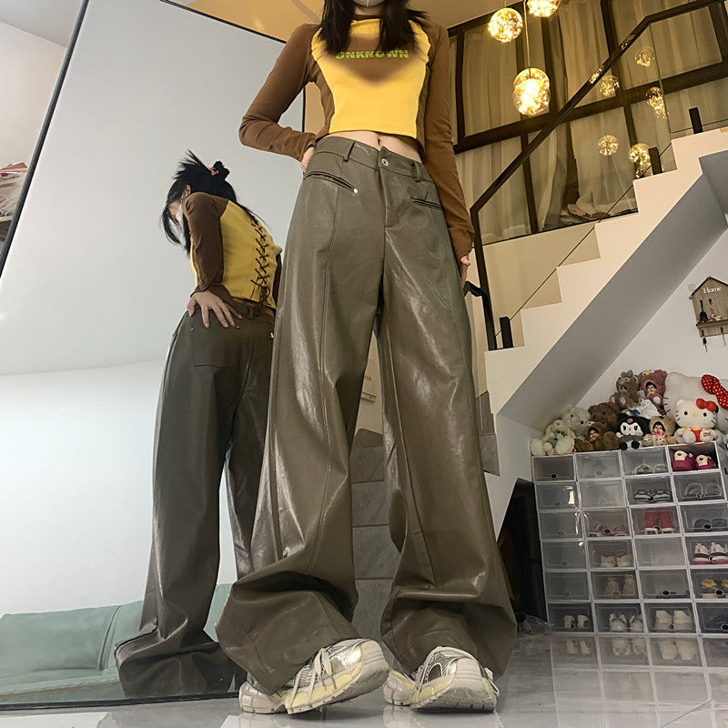 Straight Slim Pu Leather Baggy Pants photo 1