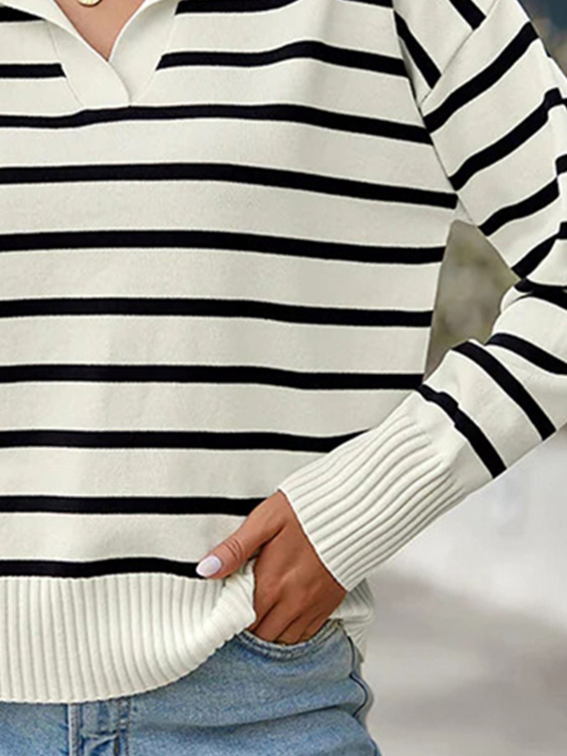 Striped Collared Neck Knit Top (12)
