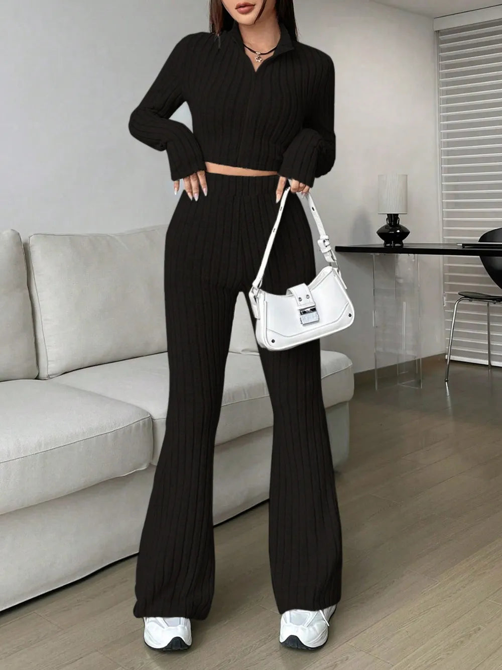 Zip Up Long Sleeve Top Pants Set (18)