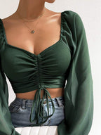 Drawstring Sweetheart Neck Cropped Top (8)