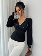 Pearl Embellished V-neck Blouse (7)