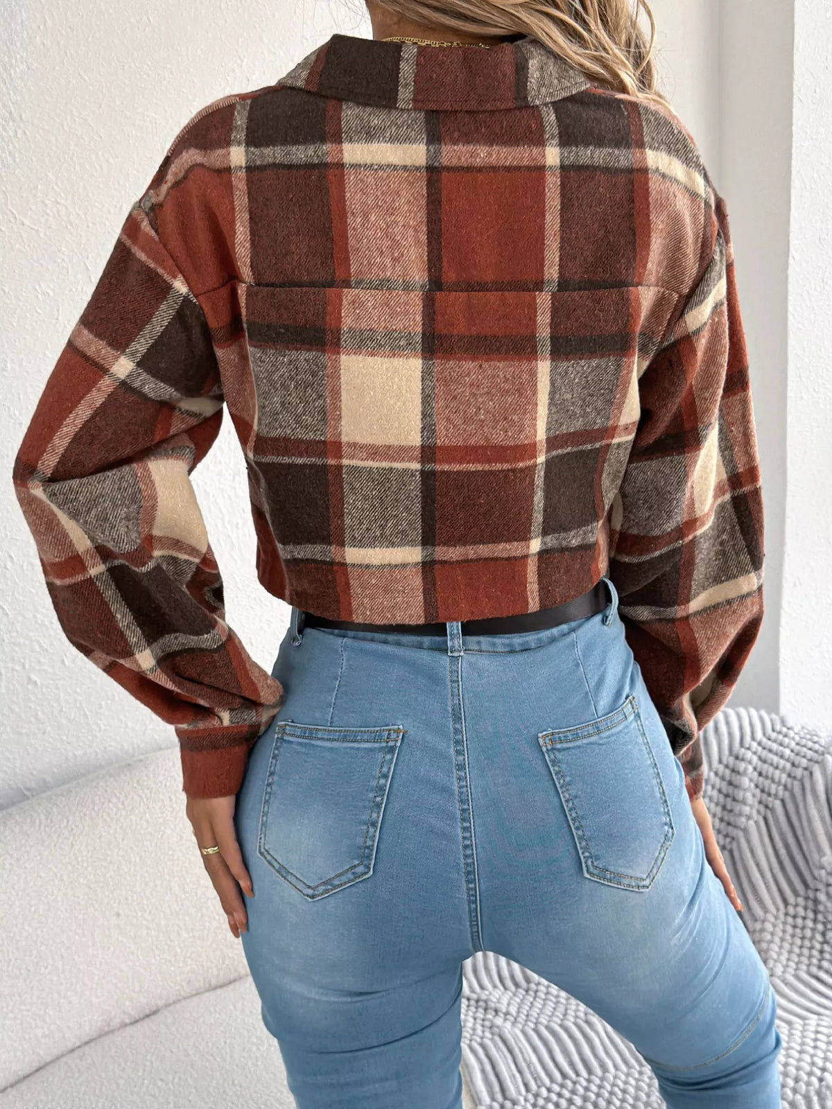 Plaid Button Up Cropped Jacket (3)
