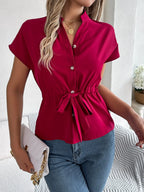 Notched Short Sleeve Blouse (14)