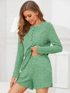 Ribbed Round Neck Top Shorts Set (22)