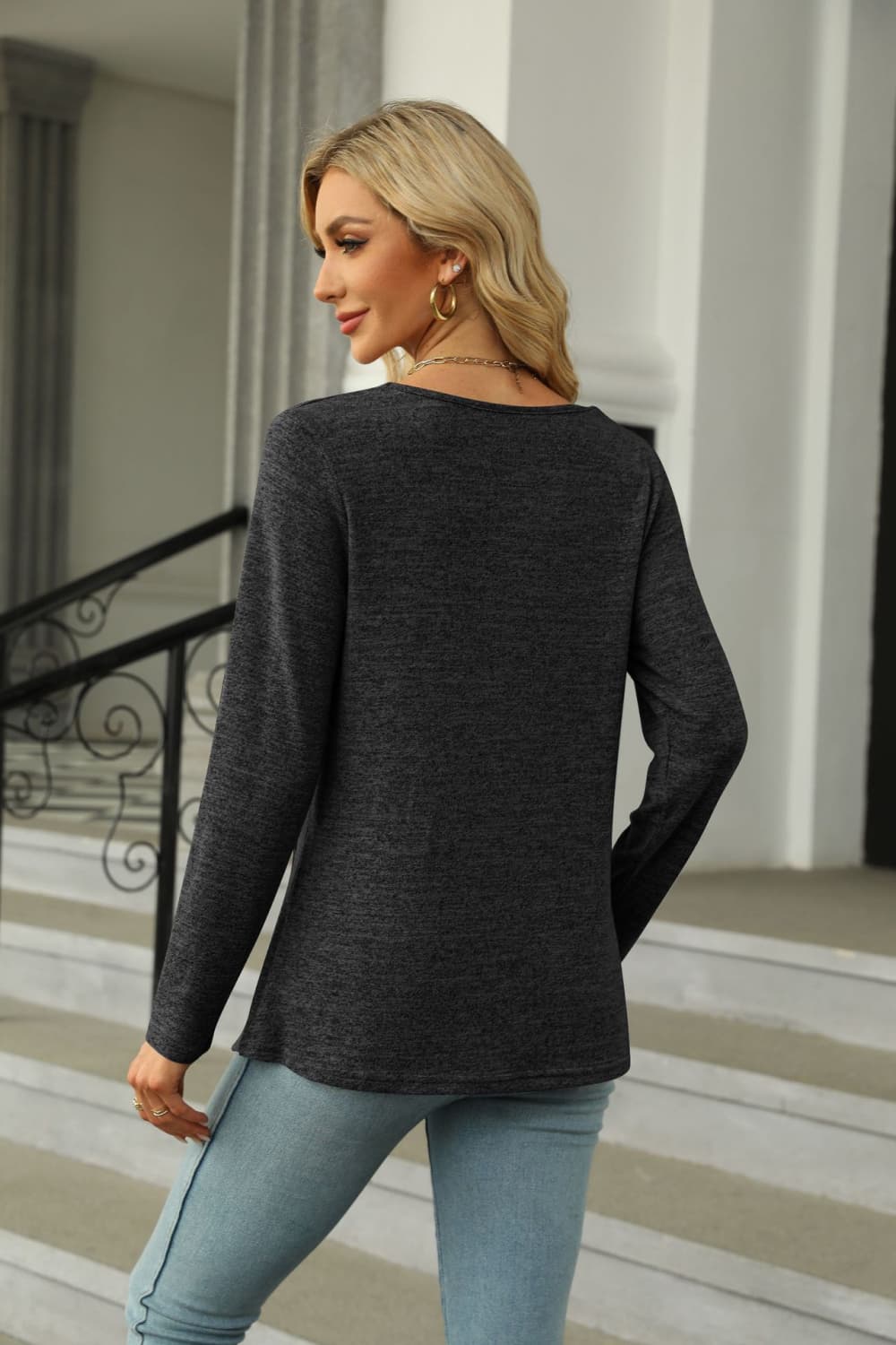 Square Neck Long Sleeve Slit T-shirt (18)