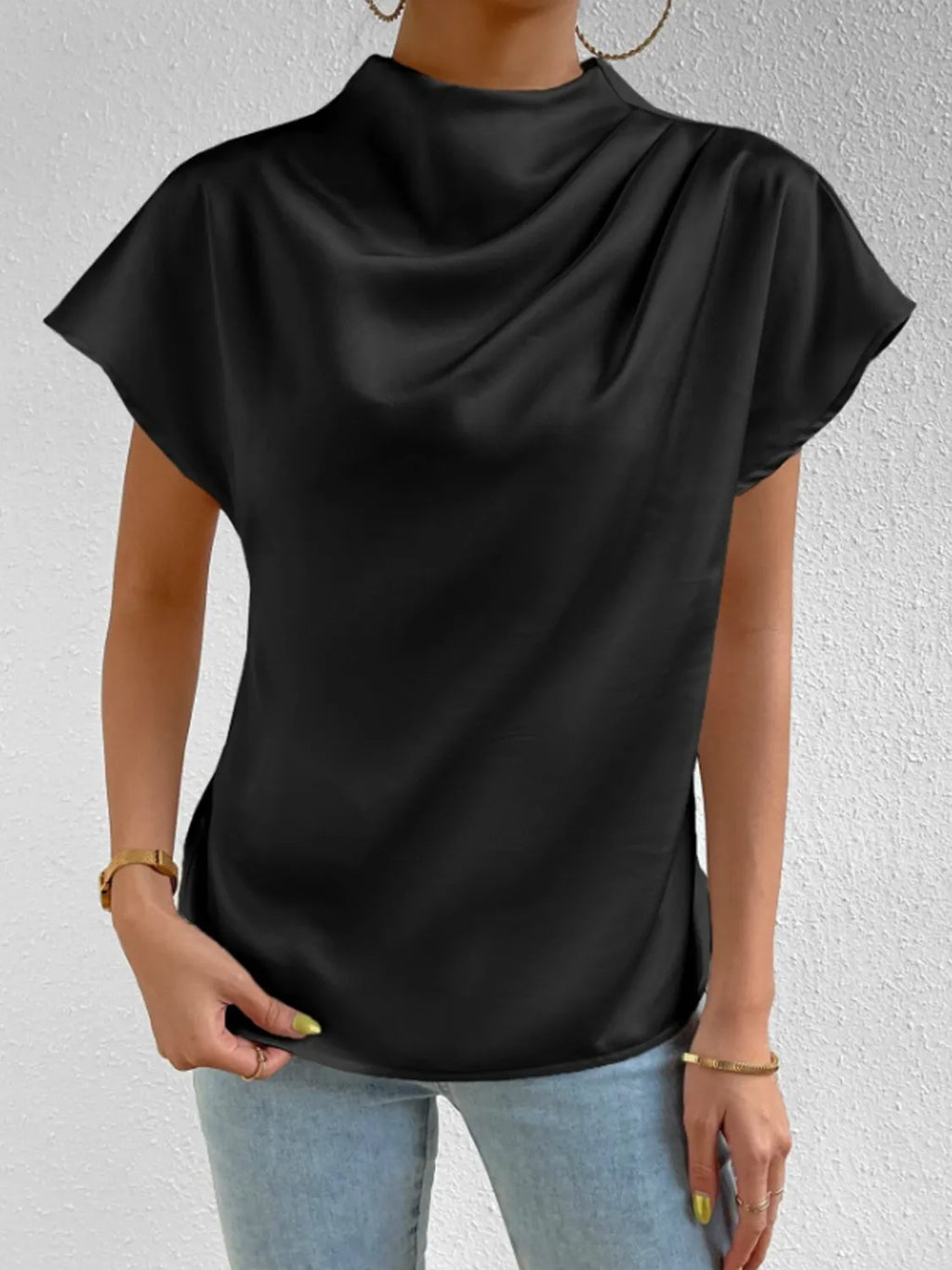 Mock Neck Short Sleeve Blouse (19)