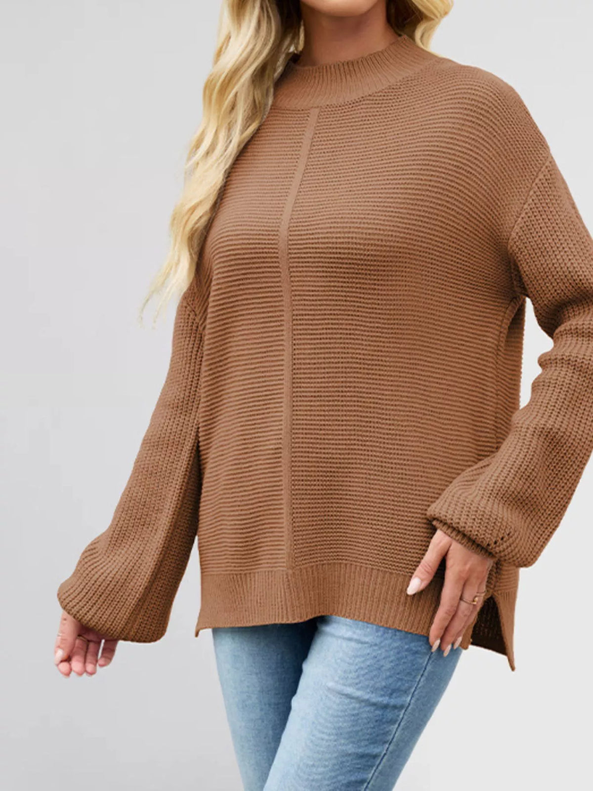 Ribbed Mock Neck Drop Shoulder Sweater (8)