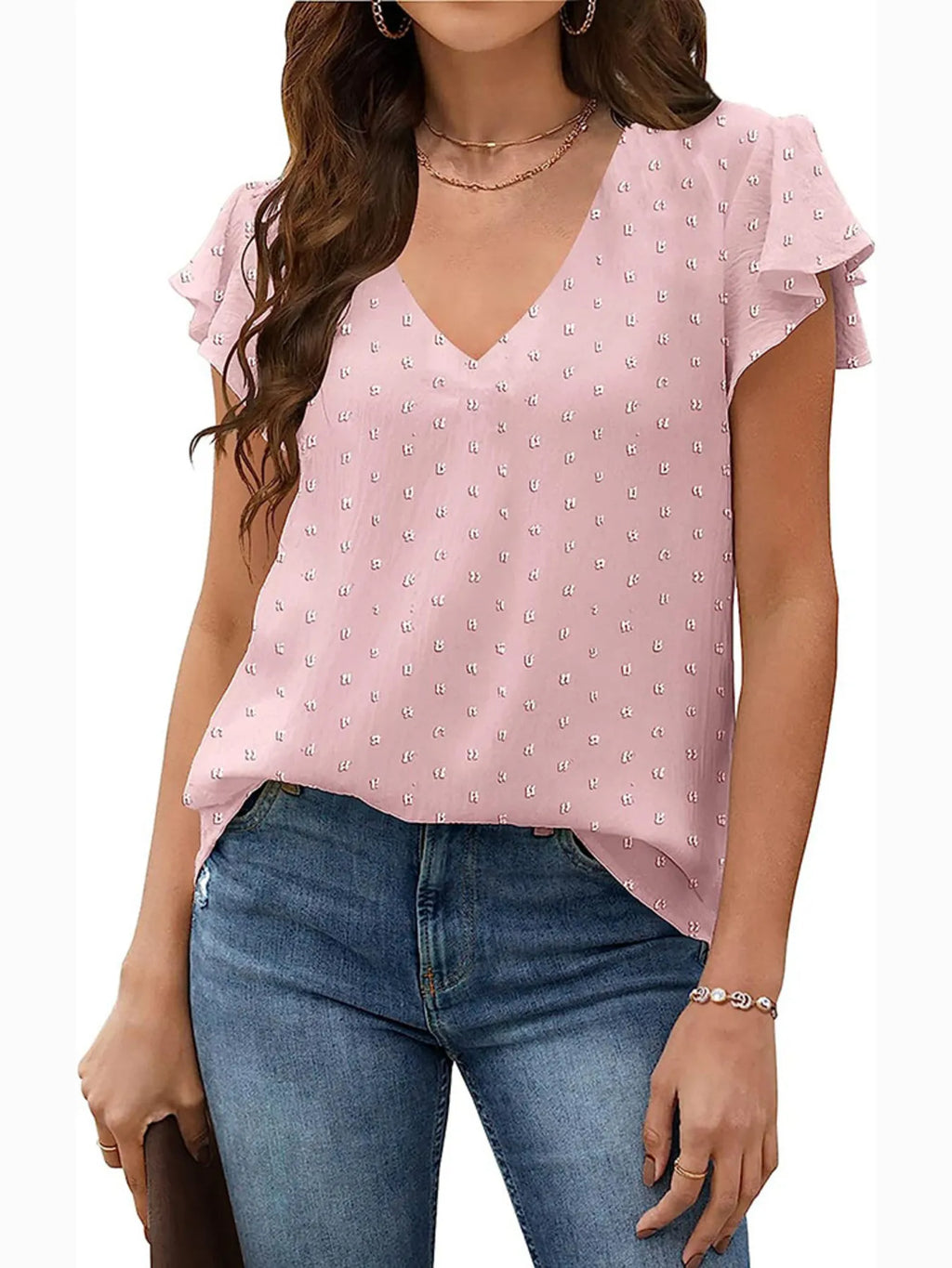 Flutter Sleeve V-neck Casual Blouse (3)