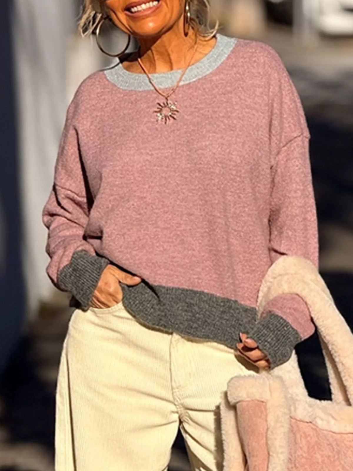 Contrast Trim Crew Neck Sweater (16)