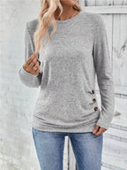Casual Decor Button Long Sleeve T-shirt (3)