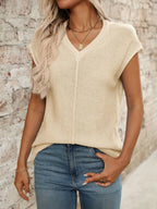 V-neck Short Sleeve Knit Top (3)