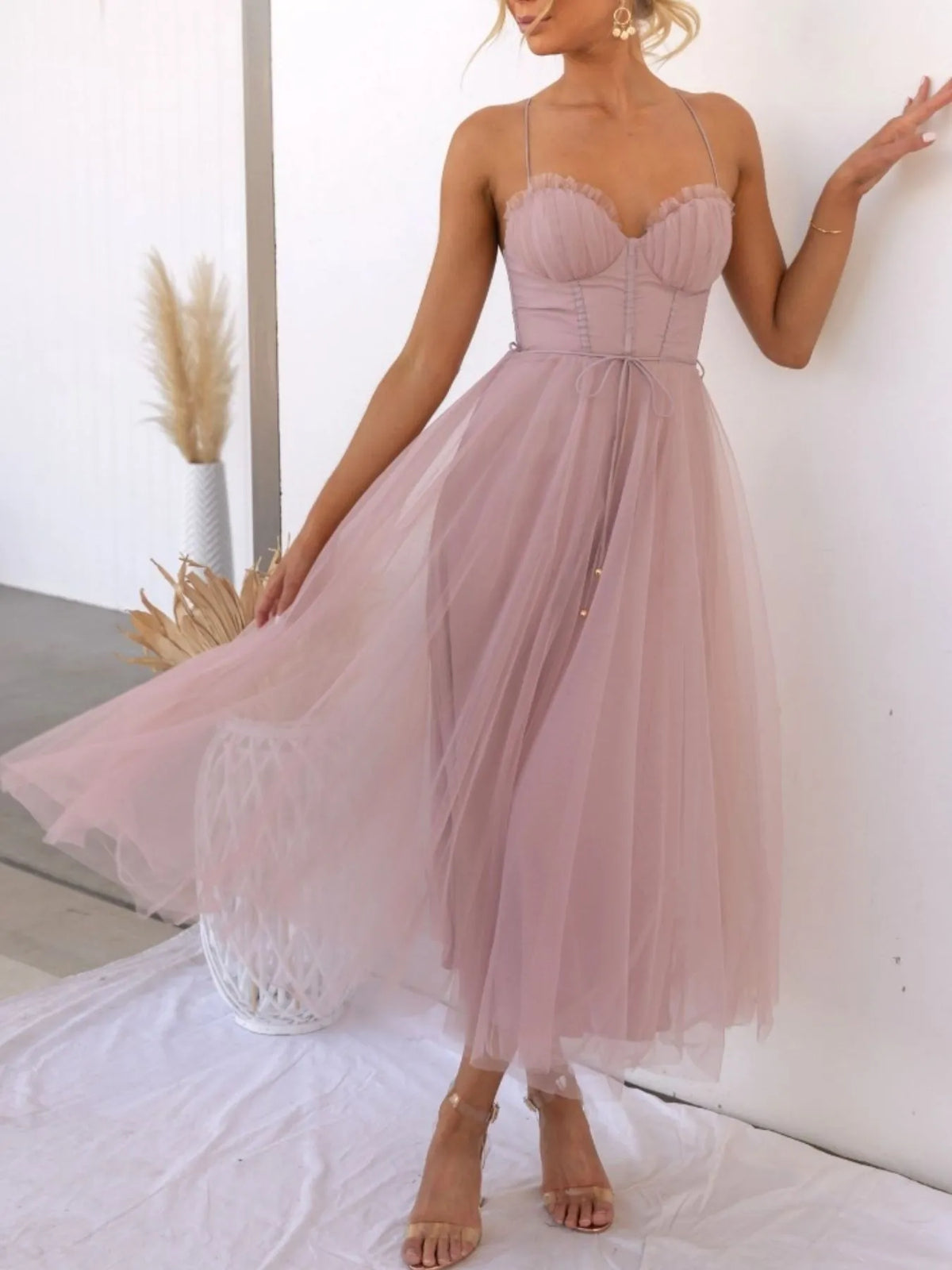 Sweetheart Neck Tulle Midi Dress (11)