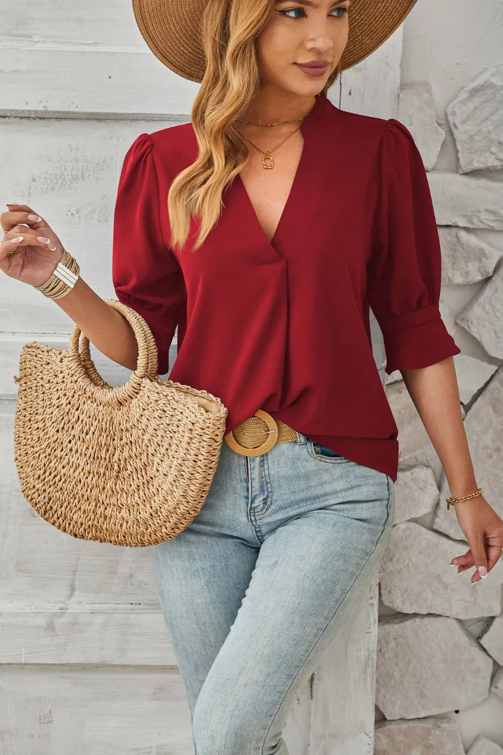 Notched Half Sleeve T-shirt (13)