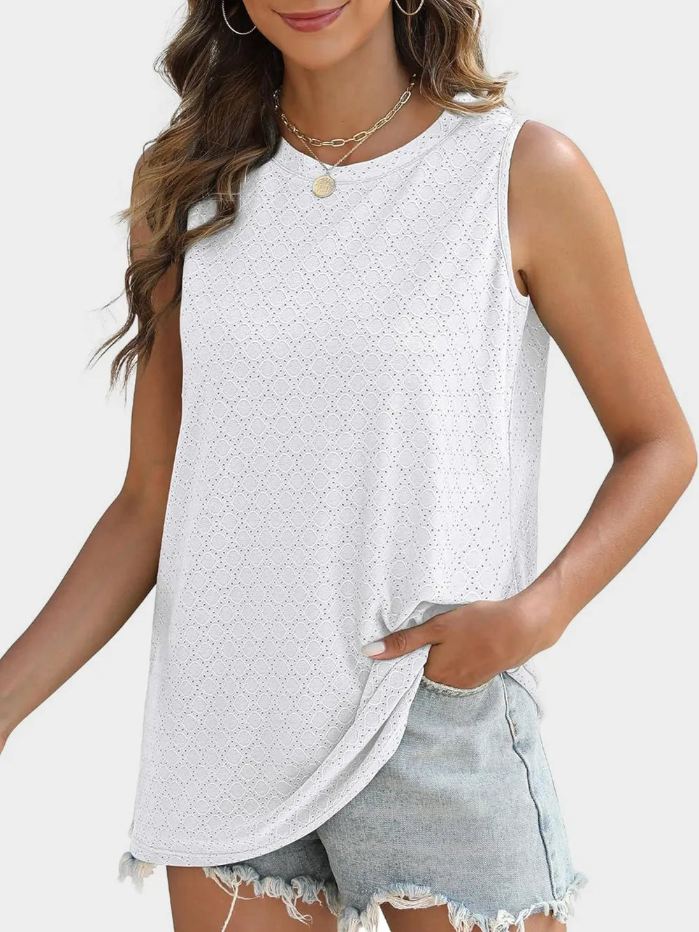 Eyelet Round Neck Tank (23)