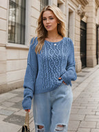 Round Neck Dropped Shoulder Long Sleeve Sweater (8)