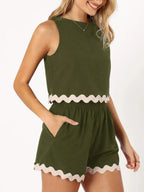 Contrast Trim Round Neck Top Shorts Set (7)