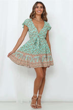V-neck Print Dress variant CJNSSYLY05672-Green-L|CJNSSYLY05672-Green-S|CJNSSYLY05672-Green-M