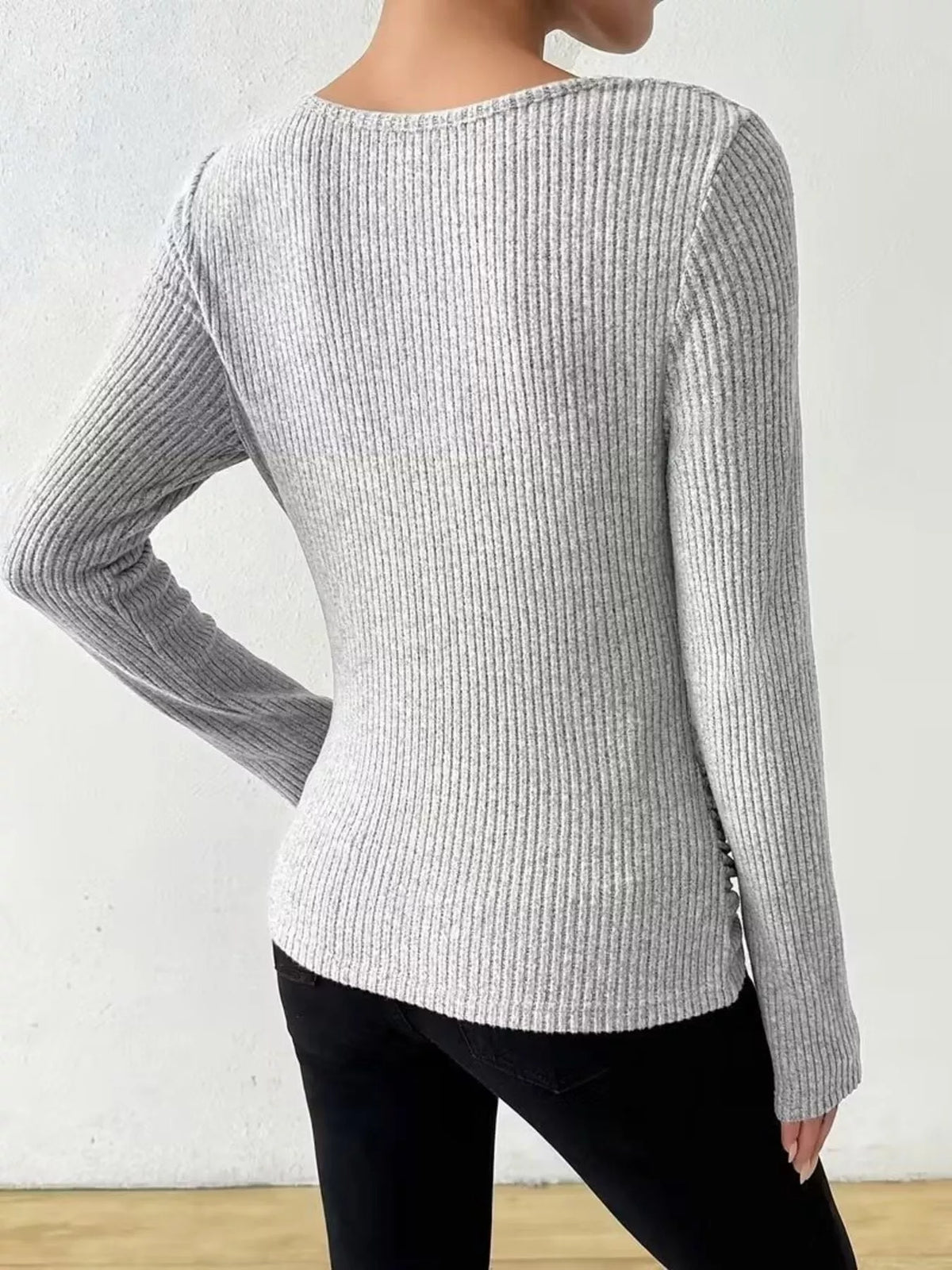 Cowl Neck Ribbed Knit Top (2)