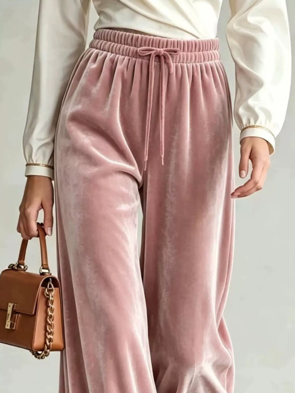 Velvet Wide-leg Pants Drawstring (2)