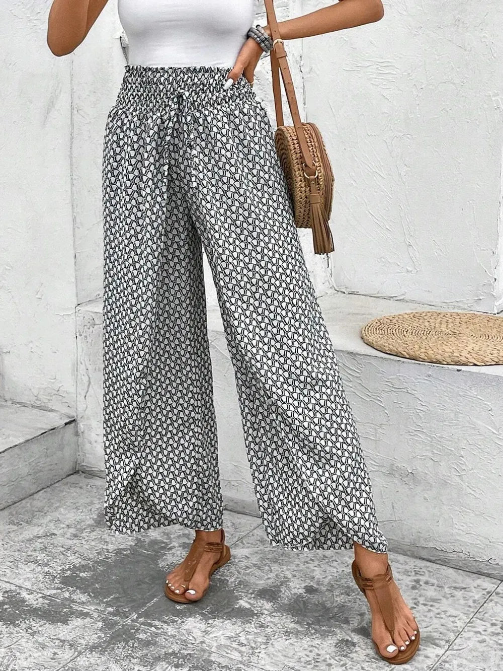 Tied Printed Wide Leg Pants (19)