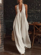 Full Size Halter Neck Lace Trim Wide Leg Jumpsuit Plus