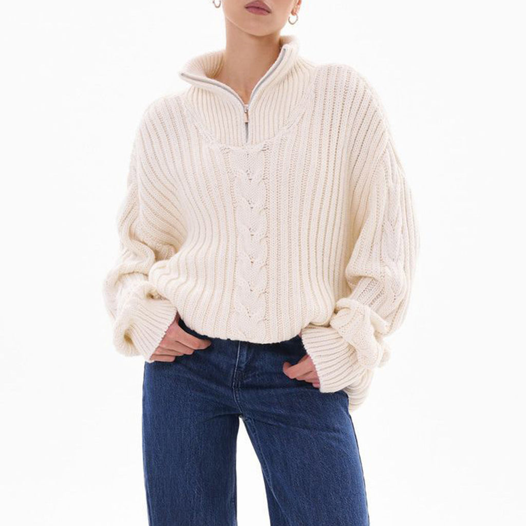 Ribbed Half Zip Long Sleeve Sweater (10)