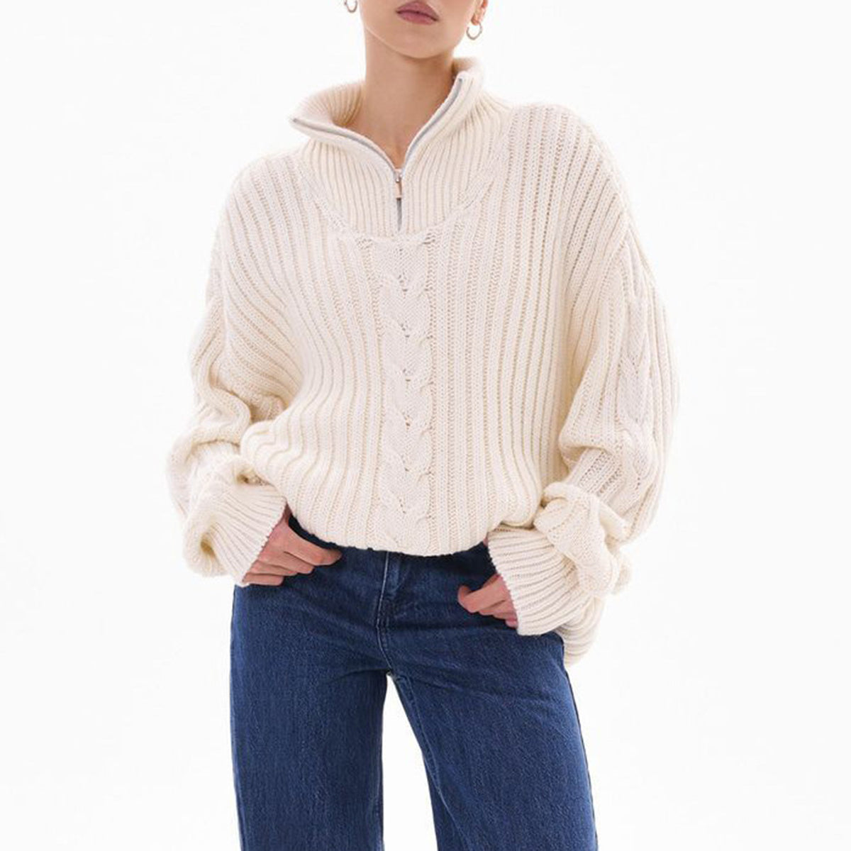 Ribbed Half Zip Long Sleeve Sweater (10)