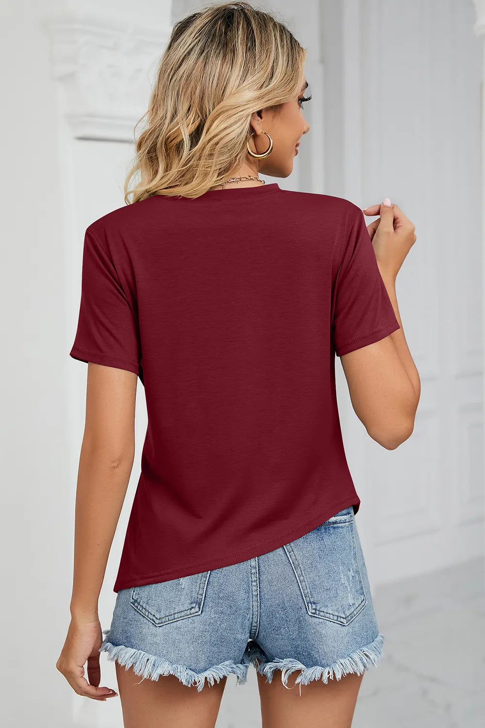 Ruched Round Neck Short Sleeve T-shirt (2)