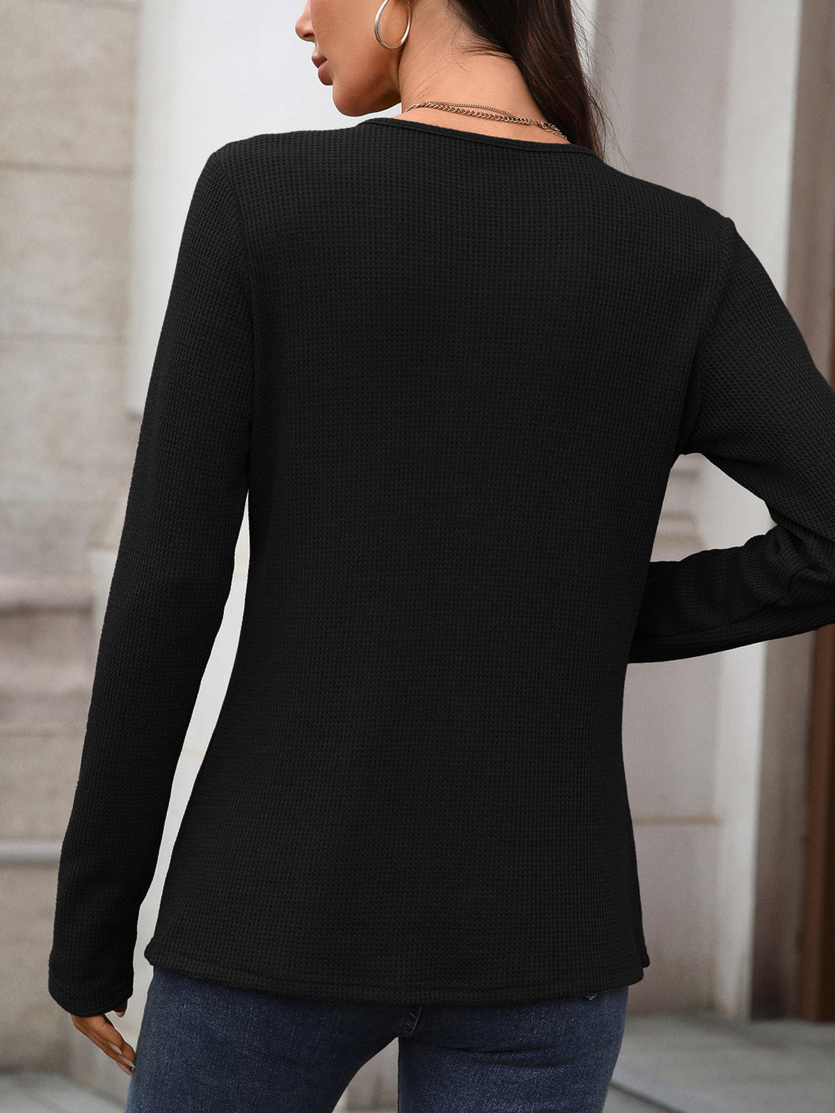 Waffle Knit Long Sleeve T-shirt (23)