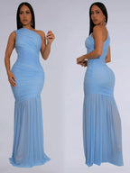 One-shoulder Ruched Bodycon Maxi Dress (15)