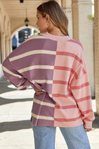 Striped Round Neck Long Sleeve Knit Top (5)