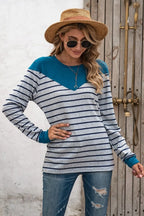 Striped Round Neck Long Sleeve T-shirt (24)