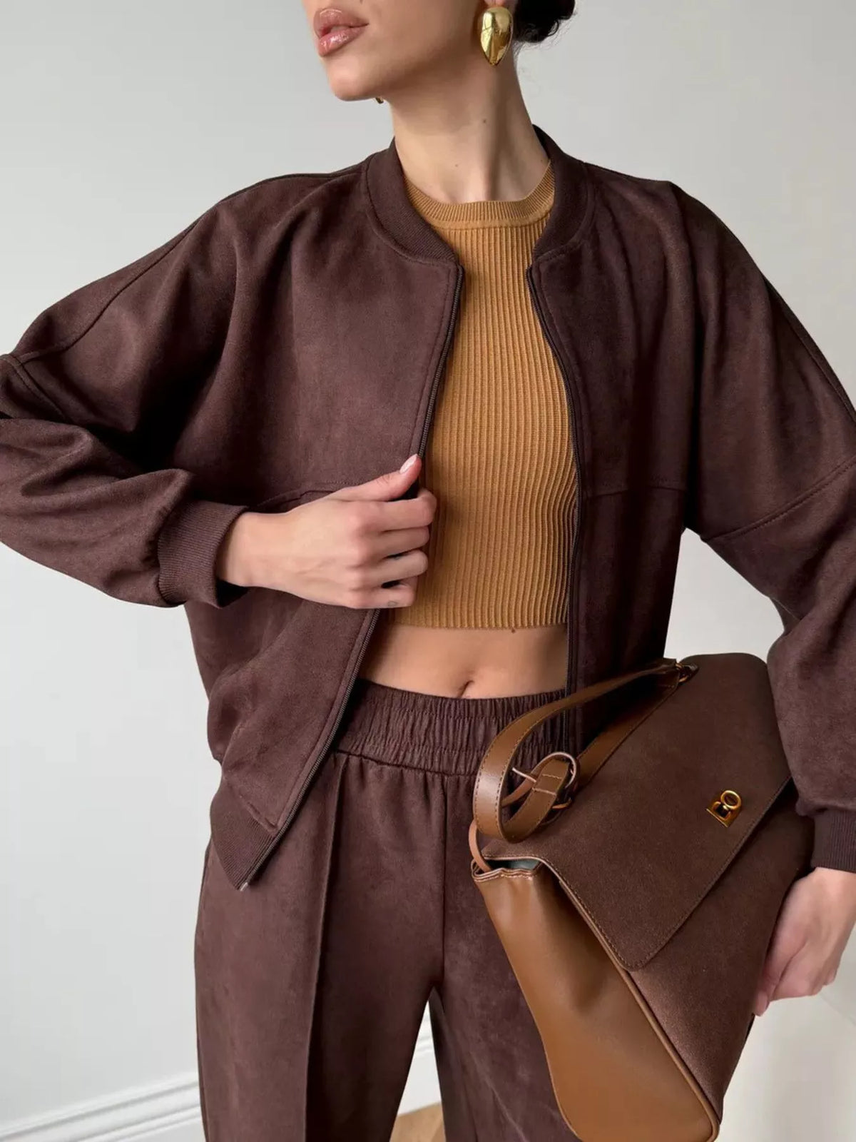 Zip Up Sweatshirt Wide-leg Pants Set (10)