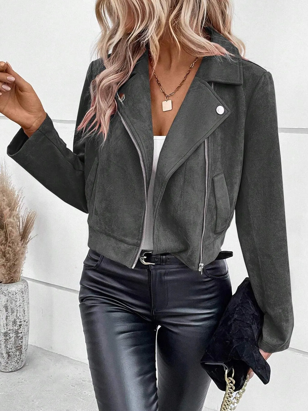 Zip Up Suede Cropped Moto Jacket (12)